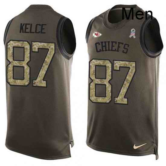 Men Nike Kansas City Chiefs 87 Travis Kelce Limited Green Salute to Service Tank Top NFL Jersey